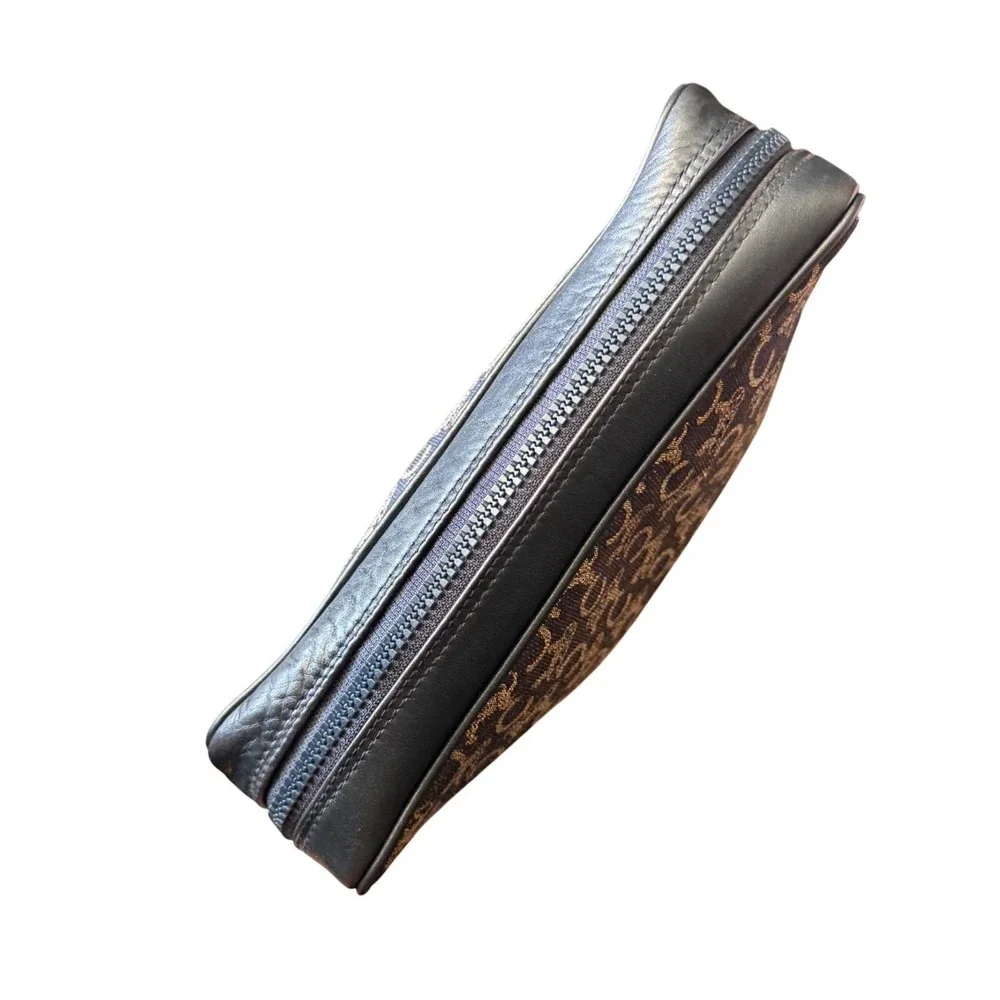 Celine Paris C Sulky Monogram Toiletry Clutch Pouch Navy Blue‎ Jacquard Leather